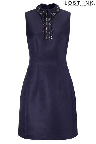 Lost Ink Embellished Collar Sleeveless Dress